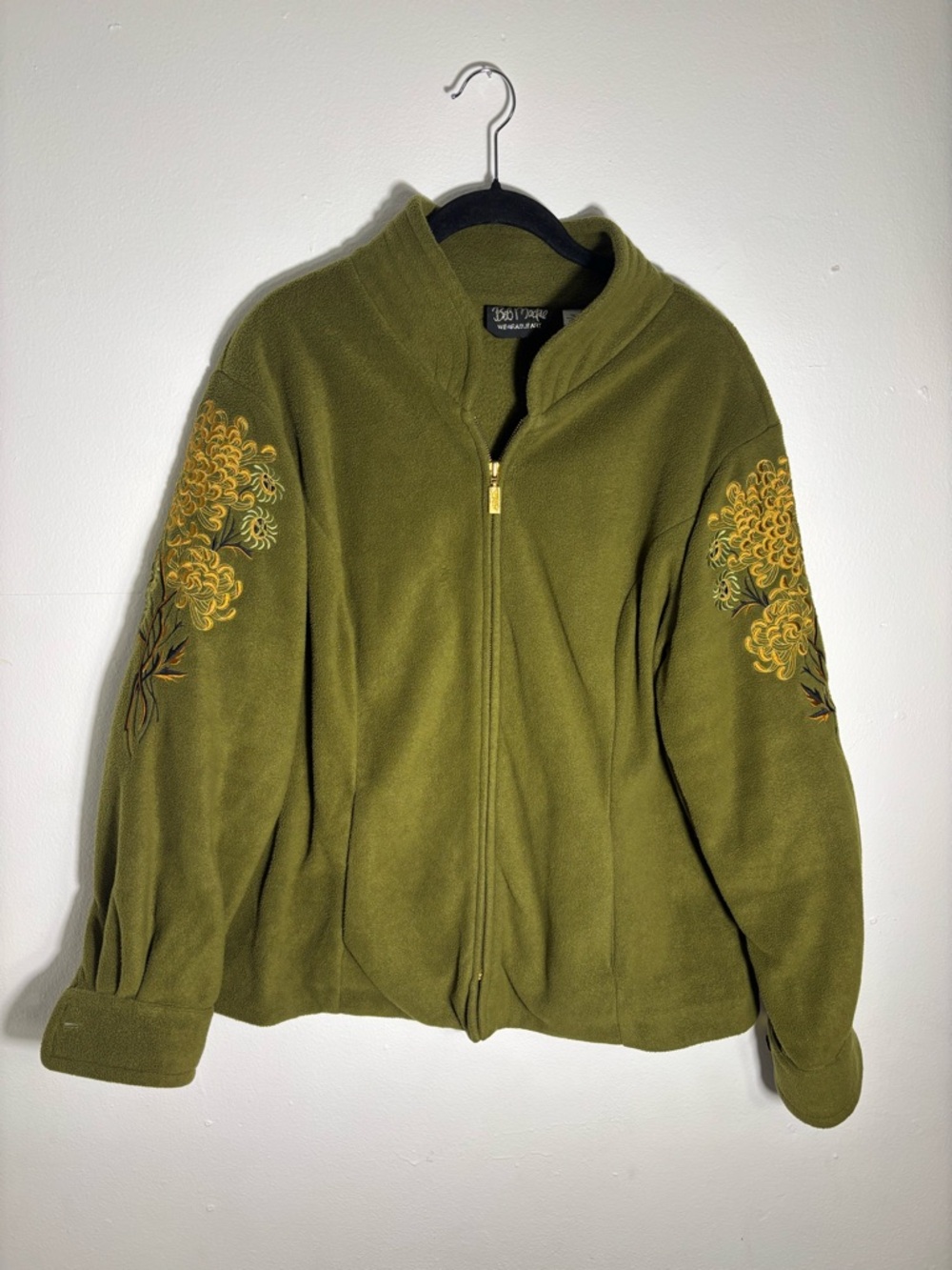 Bob Mackie Olive Green Embroidered Teddy Jacket
